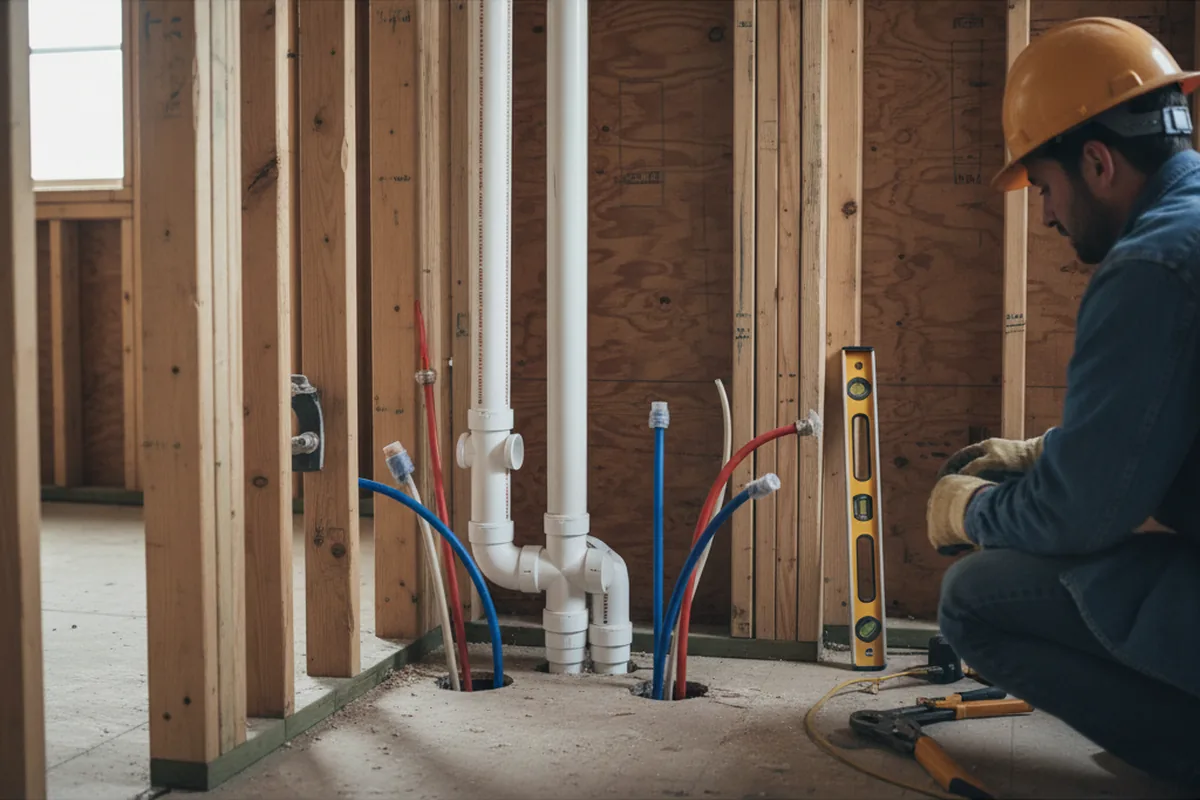Drain and supply rough-in during Drain Cleaning in Central Islip